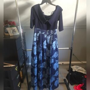 Jessica Howard Navy and Light Blue Floral Long Sleeve Dress